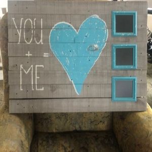 Wood Slatted YOU + ME walll hanging picture frame.